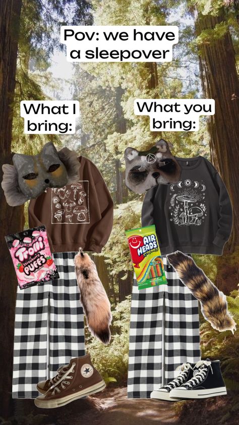 Who wants to have a sleepover with me? :3 mask creds: the mask on the left is mine :3 and the mask on the right belongs to T1G3R #sleepover #swiftfox #foxtherian #raccoon #raccoontherian #therian #therianthrope #iamabaldman #therians #therianshuffle #theriansarevalid #therianwallpaper #therianthropy Therian Sleepover Ideas, Therian Sleepover, Therian Outfits, Therian Art, Swift Fox, Therian Stuff, Sleepover Bag, Sleepover Things, Sleepover Things To Do