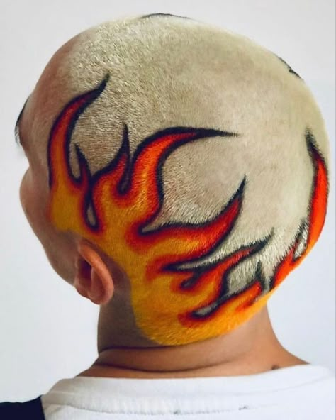 Shaved Head Designs, Flame Hair, Hair Colour Design, Dyed Hair Men, Buzzed Hair, Shaved Hair Designs, Men Hair Color, Bald Hair, Hair Tattoos