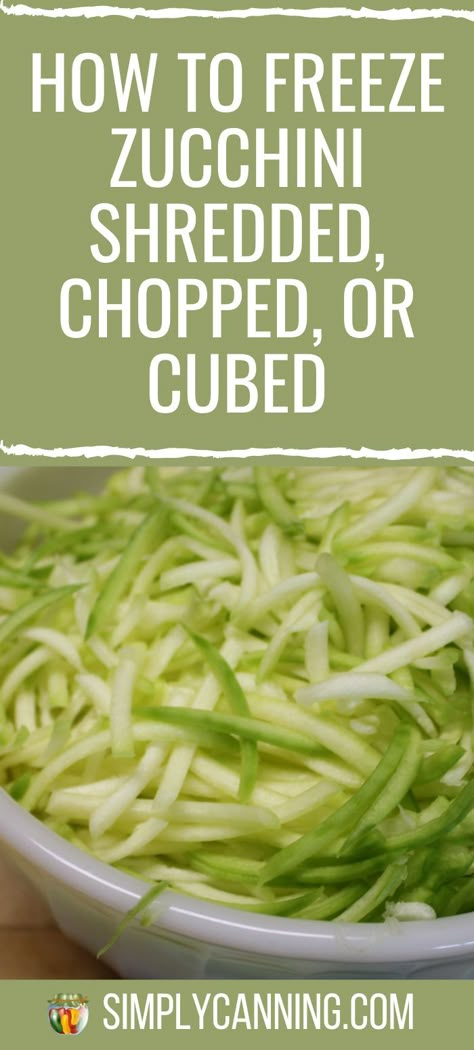 How to Freeze Zucchini Shredded, Chopped, or Cubed Shredded Zucchini Recipes, Preserving Zucchini, How To Freeze Zucchini, Freezing Squash, Freezing Food Guide, Canned Zucchini, Zucchini Shredded, Raw Zucchini, Freezing Zucchini