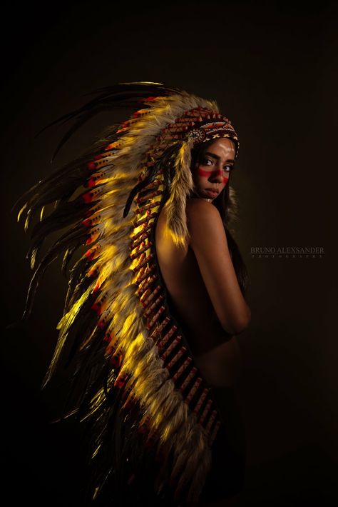 Studio photography, yellow lighting, indian headdress, native american Native American Maternity Photoshoot, Native American Photoshoot, American Photoshoot, Warrior Makeup, Native American Photography, Yellow Lighting, Cute Pregnancy Pictures, Native American Headdress, Pregnancy Pictures