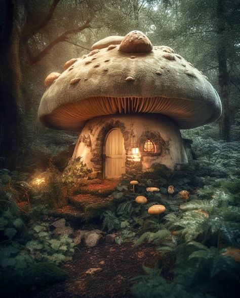 2023 Prompts, Fantasy Mushroom House, Forest Houses, Mimosa Pudica, Vibe Rooms, Fairy Tale Cottage, Fairy Theme, Magical House, Mushroom Cottage