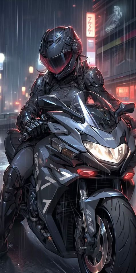 Anime Biker Woman, Anime Motorcycle Wallpaper, Biker Girl Art, Anime Motorcycle Aesthetic, Racer Character Design, Biker Character Design, Bike Anime, Biker Character, Fantasy Motorcycle