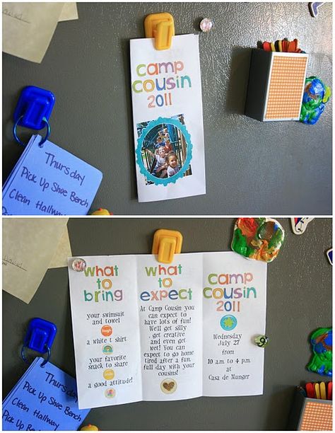 Cousin Camp.... Brochure - maybe even a packet to get them excited... Grandma Camp, Cousin Camp, Make Lunch, Five Little Monkeys, Painted Picture Frames, Camp Shirts, Grandparenting, Cousin Love, Group Picture