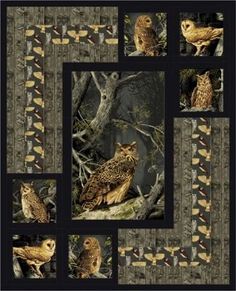 Untitled Owl Quilt Pattern, Sewing Animals, Attic Window Quilts, Wildlife Quilts, Owl Quilts, Quilt Panels, Owl Quilt, Panel Quilt Patterns, Panel Ideas