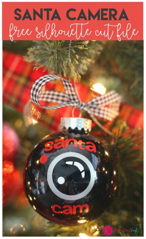 santa camera ornament with free silhouette cut file! Santa Camera Ornament, Santa Camera, Santa Cam Ornament, Cricut Ornaments, Christmas Booth, Valentine Art Projects, Free Silhouette Cut Files, Valentine Art, Santa Cam