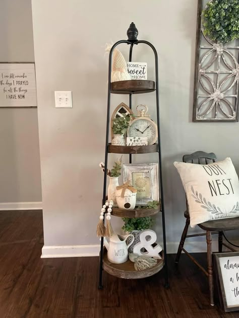 4 Tier Shelf, Tiered Shelf, Shelf Decor Living Room, Tier Shelf, Farmhouse Decor Living Room, Home Entrance Decor, Corner Shelf, Diy Farmhouse Decor, Stylish Bathroom