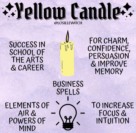 cr: insta @ losillewitch Yellow Candle Spell, Candle Magik, Witchy Wednesday, Candle Meaning, Candle Color Meanings, Gothic Love, Candle Magic Spells, Yellow Candles, Witch Candles