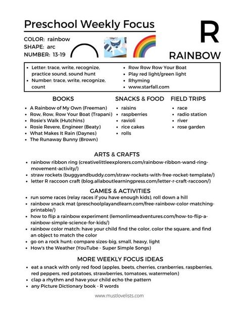 Homeschool Preschool Letter Of The Week, Letter A Preschool Lesson Plan, Review Week For Preschool, Frogstreet Curriculum Preschool, Letter Of The Week Activities Preschool, Toddler Curriculum Lesson Plans 2 Yrs, Rainbow Preschool Theme, R Is For Rainbow, Preschool Letter Of The Week