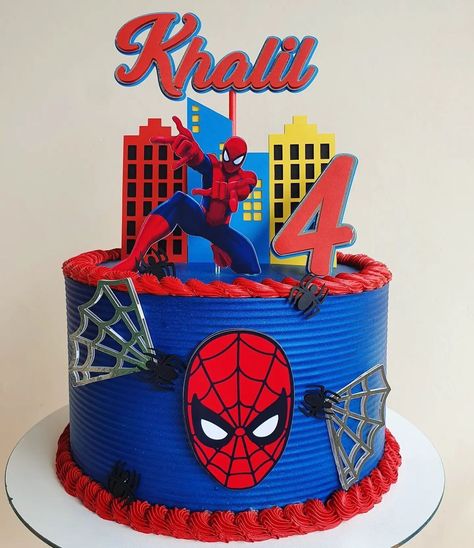 Spiderman Cake 4th Birthday, Simple Spiderman Cake Design, Spiderman Cakes For Boys, Spider Man Cakes For Boys, Spiderman Birthday Party Cake, Spider Man Cake Design, Spiderman Cake Birthday For Kids, Spiderman Cake Birthday, Birthday Cake Spiderman