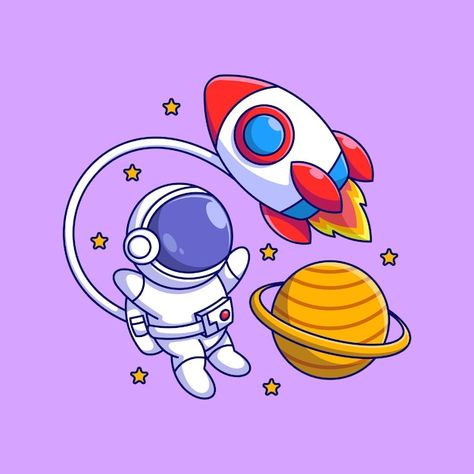 Lindo astronauta volando con un cohete e... | Premium Vector #Freepik #vector #universo-animado #astronauta #cohete-dibujo #espacio-animado Outer Space Cartoon, Rocket Drawing, Cartoon Rocket, Rocket Cartoon, Space Cartoon, Rocket Art, Astronaut Cartoon, Cute Astronaut, Astronaut Design