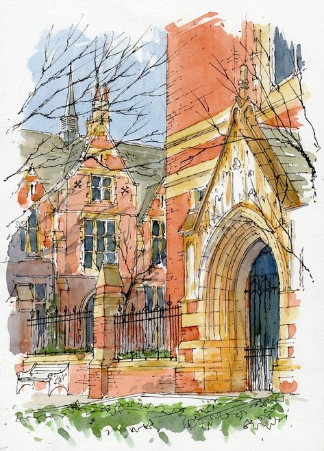 University Entrance, Hall Entrance, Leeds University, Travel Art Journal, Leeds City, The Great Hall, Elephant Pictures, John Edwards, Travel Sketchbook