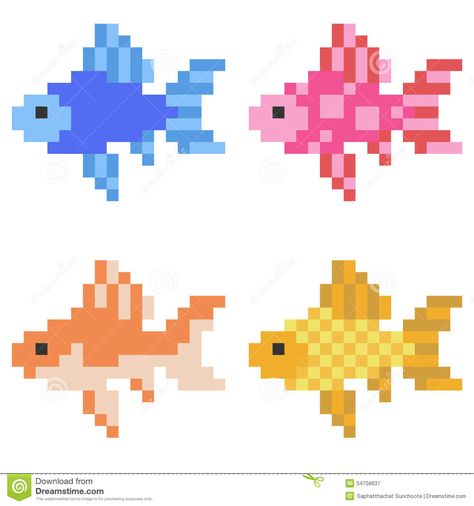 Fish Pixel Art, Fish Paper Craft, Easy Pixel Art, Perler Art, 8bit Art, Perler Bead Templates, Diy Perler Bead Crafts, Pixel Art Characters, Pixel Art Grid