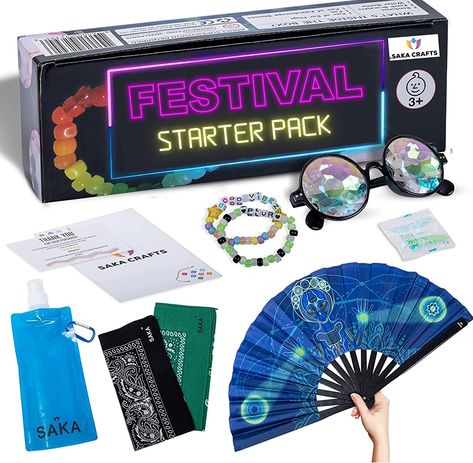 Festival Rave Accessories Essentials Kit - Rave Outfits for Women Men, Music Festival Rave Essentials, Music Costume, Techno Festival, Rave Glasses, Accessories Essentials, Hydration Bottle, Festival Essentials, Craft Festival, Heart Glasses