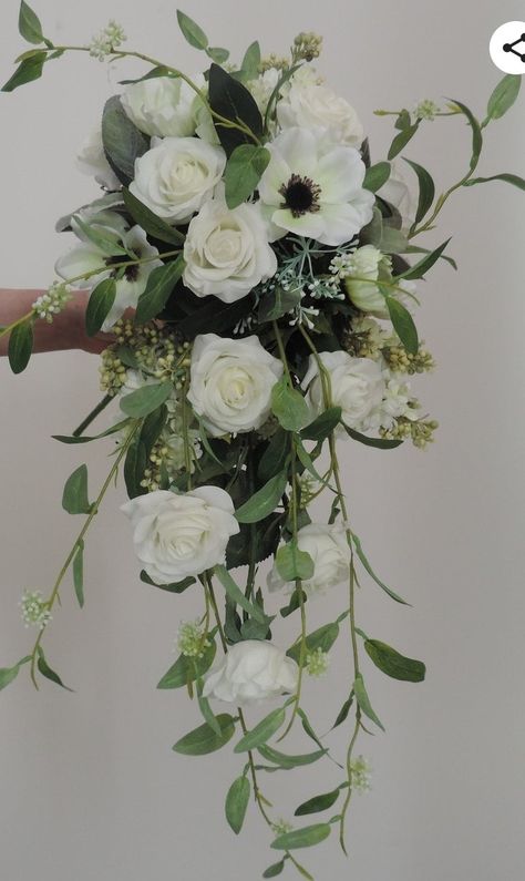 Yule Wedding, Bouquet Fake Flowers, Wedding Bouquet Fake Flowers, Trailing Bouquet, Eucalyptus Flowers, Alternative Wedding Bouquet, Teardrop Bouquet, Smith Wedding, Flower Backdrop Wedding