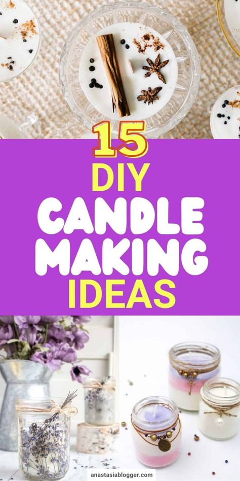 Have you ever tried your hand at candle-making? Here are 15 creative DIY candle-making ideas for you to try at home! #candlemaking #diycandles How To Decorate Candles, Creative Candle Making Ideas, Candle Making Ideas, Candle Making At Home, Diy Soy Candle, Homemade Candle Recipes, Candle Making For Beginners, Candle Making Recipes, Soy Wax Candles Diy