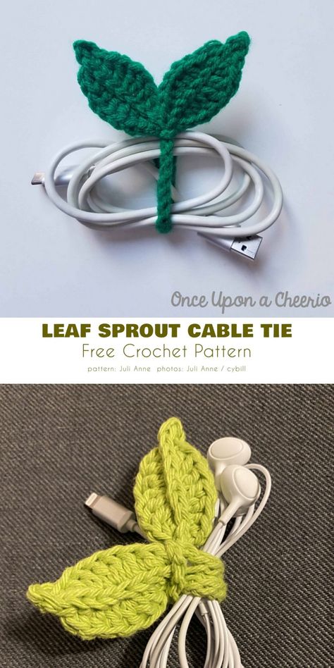 Leaf Sprout Cable Tie Crochet Cable, Crochet Business, Crochet Plant, Crochet Leaves, Crochet Design Pattern, Beginner Crochet Projects, Crochet Bookmarks, Cable Tie, Quick Crochet