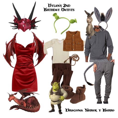 Shrek Aesthetic Costume, Dragon And Donkey Halloween Costume, Diy Shrek Costume Women, Gingerbread From Shrek Costume, Shrek Rave Outfit Dragon, Shrek Theme Outfits, Shrek Party Costume Dragon, Shrek Halloween Party Ideas, Shrek Themed Outfit Ideas