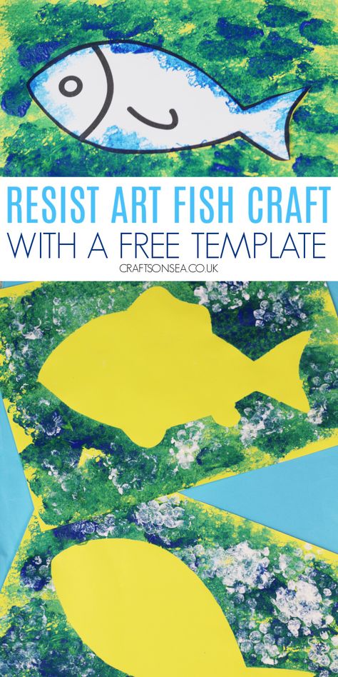 resist art fish craft Pond Life Crafts, Ocean Arts And Crafts, Fish Art For Kids, Fish Crafts Kids, Fish Crafts Preschool, Fun Art Projects For Kids, July Themes, Process Art Preschool, Ocean Art Projects