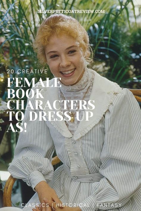 Looking for creative Halloween Costumes for women based on literary female characters? These iconic looks and ideas from literature are sure to be a hit. #AnneShirley #AnneofGreenGables #ElizabethBennet #PrideandPrejudice #Eowyn #PhryneFisher #HermioneGranger #literarycostumes #literarycostumeswomen #bookcharacters #mulan Character Day Diy Costumes, Iconic Female Halloween Costumes, Period Halloween Costumes, Famous Female Characters, Historical Costume Halloween, Outfits Based On Book Characters, Iconic Book Characters, History Halloween Costumes, Famous Book Characters Costumes