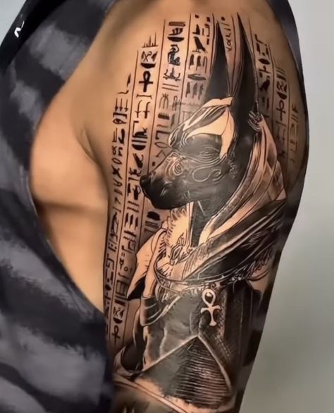 Badass Sleeve Tattoos, Egyptian Tattoos, Gladiator Tattoo, Egyptian Tattoo Sleeve, Minimalist Tattoo Ideas, Anubis Tattoo, Last Kingdom, Torso Tattoos, Egypt Tattoo