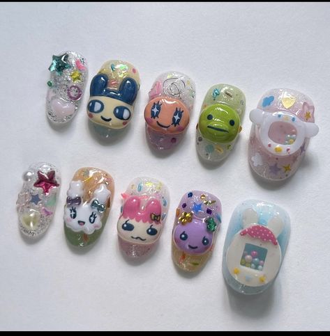 Hangyodon Nails, Tamagotchi Nails, Japan Vibes, Tokyo Trip, Charm Nail, Nail Goals, Girly Acrylic, December Nails, Graduation Nails