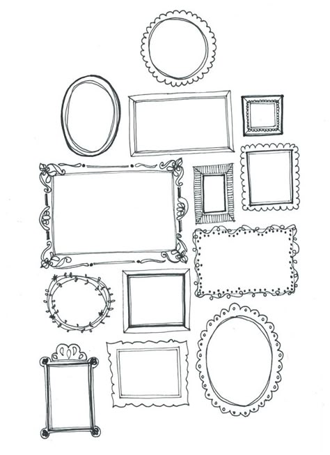 cadres-claire-52rs                                                       … Bullet Journal Simple, Picture Frame Drawing, معرض فني, Frame Drawing, Bujo Doodles, Doodle Frames, Sketch Notes, Bujo Inspiration, Bullet Journal Inspo