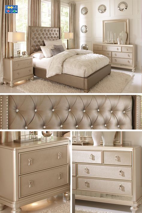 Natural Colors                                                                                                                                                     More Silver And Gold Bedroom, Rooms To Go Bedroom, Affordable Bedroom Furniture, Interior Design Blogs, Purple Room, Bedroom Furniture Ideas, Affordable Bedroom, Gold Bedroom, Dekorasi Kamar Tidur