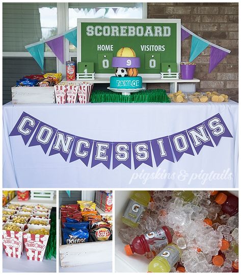 Sporty Girl Birthday Party with concession stand, knockerballs Girls Sports Birthday Party, 13th Birthday Party Ideas For Girls, Outside Birthday, Sports Theme Birthday, Sports Birthday Party, Sporty Girl, Sports Girl, Perfect Birthday Party, 13th Birthday Parties