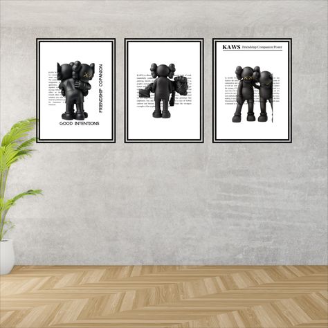 This Kaws-Inspired Hypebeast set of 3 Toys Poster is the perfect way to add a pop of color and personality to your space. Featuring three minimalist prints of popular Hypebeast toys, this instant download is an easy and affordable way to upgrade your decor. Whether you're looking to surprise your boyfriend with a unique gift or simply want to add some fun and whimsy to your walls, this set is sure to bring joy to any space. Kaws Picture Frame, Hypebeast Nursery, Kaws Bedroom, Hypebeast Toys, Kaws Poster, Surprise Your Boyfriend, 3 Picture Frame, Nursery Inspo, Apartment Decor Inspiration