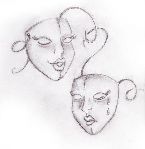 https://flic.kr/p/7pGkn5 | girly masks sketch Theater Mask Tattoo, Theatre Tattoo, Theatre Faces, Theater Masks, Comedy Tragedy Masks, Drama Masks, Arte Doodle, Mask Drawing, Theatre Masks