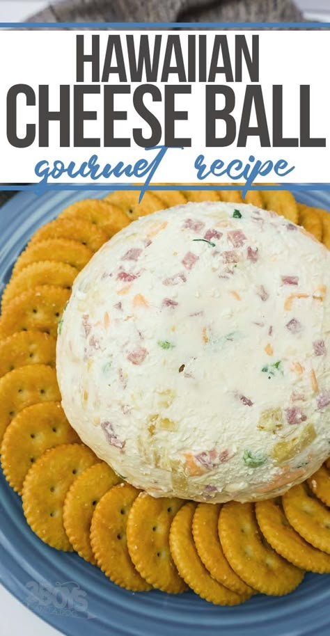 Tropical Dip Recipes, Fruit Cheeseball Recipes, Hawaiian Cheese Ball, Hawaiian Themed Appetizers, Cheeseballs Recipes Easy, Sweet Cheeseball Recipes, Cheeseball Recipes Classic, Easy Cheese Ball 3 Ingredients, Hawaiian Cheese Ball Recipe