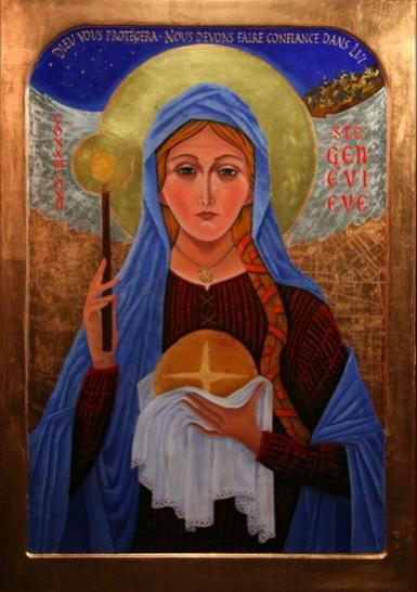 Saint Genevieve icon by Howard Anderson - feast day Jan 3 Saint Genevieve, St Genevieve, Friend Of God, Maori People, Saints Days, Patron Saints, Blessed Mother, The Gospel, Catholic Faith