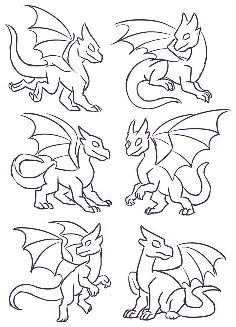 Dragon Standing Drawing, How To Draw A Cartoon Dragon, Cartoon Dragon Drawing Easy, Dragon Drawing Template, Dragon Bases Drawing Poses, Chibi Dragon Drawing, Dragon Drawing Base, Dragon Bases Drawing, Dragon Drawing Simple