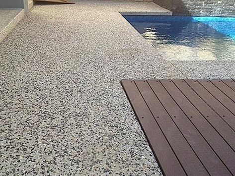 Exposed Aggregate Concrete Patio, Cantilever Pool, Washed Concrete, Pool Concrete, Aggregate Driveway, Exposed Aggregate Concrete, Aggregate Concrete, Small Outdoor Patios, Cement Patio