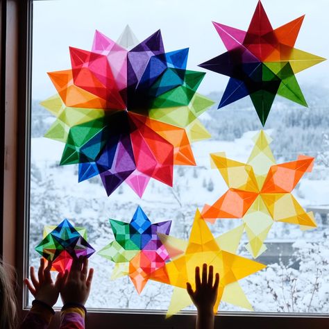 Window Stars, Kite Making, Screen Free, Paper Stars, Waldorf Inspired, Indoor Activities, Summer Crafts, Window Stickers, Origami Paper