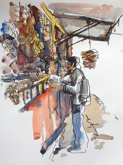 Corner shop, chennai, India Live Sketching, Sketches Of Love, Walnut Ink, Sketches Of People, Travel Sketches, Watercolor Sketchbook, Seni Cat Air, México City, Urban Sketchers