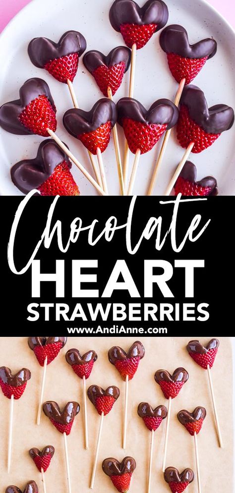 Chocolate dipped heart strawberries are so simple, healthy, and special. With just 3 ingredients, these treats are put together fast and will delight anyone you share them with. Some homemade candies can feel complicated but not these! #heart #strawberries #chocolate Chocolate Dipped Strawberry Teacups, Strawberry Hearts Dipped In Chocolate, Easy Dipped Strawberries, Heart Chocolate Strawberries, Diy Chocolate Dipped Strawberries, Valentines Dirt Cups, Healthy Vday Treats, Chocolate Heart Strawberries, Easy Chocolate Dipped Strawberries