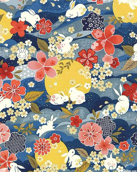 Japanese Rabbit, Moon Rabbit, White Bunnies, Rabbit Collection, Design Japonais, Kimono Pattern, Year Of The Rabbit, Japanese Textiles, Japanese Flowers