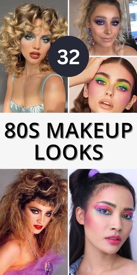 80s Smokey Eye, Make Up Anni 80, Makeup Looks With Blue, 80 Makeup And Hair, Rockstar Hair, 80s Makeup Looks, 80’s Makeup, Neon Disco, Disco Makeup