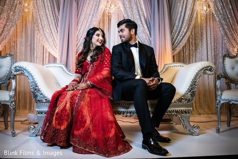 Ravishing Indian couple's wedding reception attire. Wedding Reception Indian, Wedding Reception Attire, Reception Pics, Bride Groom Photoshoot, Bride Groom Poses, Indian Bride Photography Poses, Indian Wedding Poses, Bride Photos Poses, Groom Photoshoot