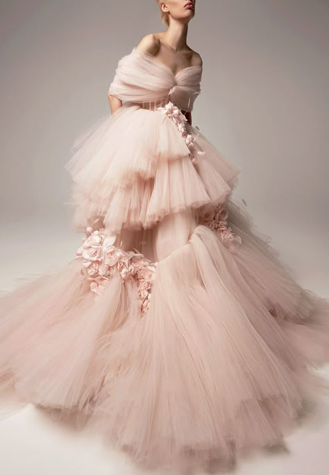 Dresses With 3d Flowers, Evening Party Dresses, Tulle Wedding Gown, Dresses Unique, Tulle Gown, Dress Inspo, Pink Tulle, 3d Flowers, Couture Gowns