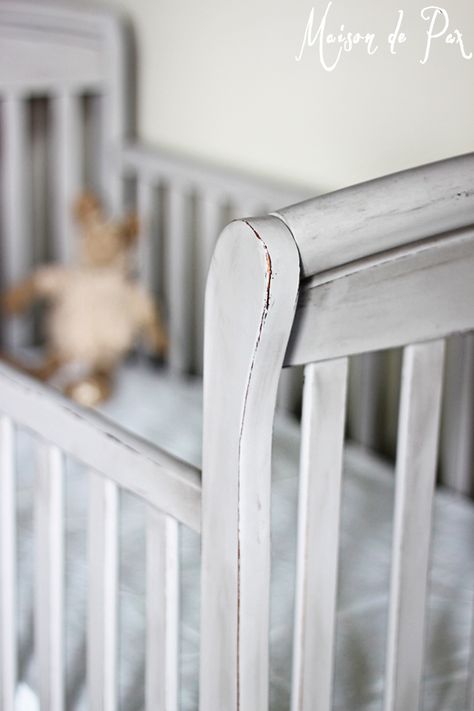 Want a Pottery Barn style crib without the price? See this tutorial for a stunning crib makeover at maisondepax.com Crib Makeover, Country Baby Boy Nursery, Painting A Crib, Country Nursery, Country Baby Boy, Pottery Barn Style, Grey Crib, Diy Crib, Country Chic Paint