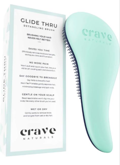 Crave Naturals Glide Thru Detangling Brush for Adults & Kids Hair - Detangler Hairbrush for Natural, Curly, Straight, Wet or Dry Hair Women Stocking Stuffers, Detangler Brush, Split Ends Hair, Increase Hair Growth, Stocking Stuffers For Kids, Detangling Brush, Styling Brush, Coarse Hair, Hair Shine