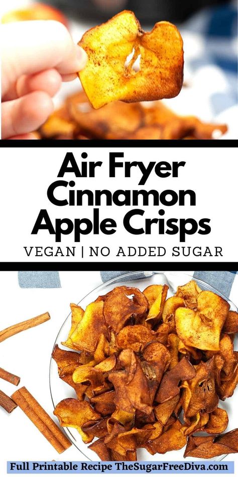 Air Fryer Apple Chips Healthy Recipes, Apple Cinnamon Air Fryer Recipe, Baked Apple Chips Air Fryer, Air Fry Apple Chips, Airfryer Apple Chips, Apple Chips In Air Fryer, Apple Recipes Air Fryer, Apple Chips Air Fryer, Air Fried Snacks