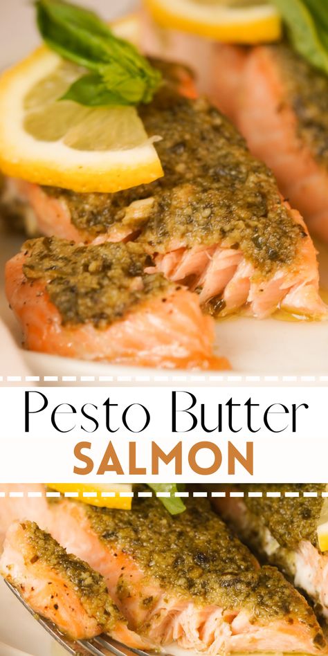 Pesto Butter Salmon, Basil Pesto Butter, Basil Butter Recipe, Salmon Filet Recipe, Salmon Basil, Baked Salmon Filets, Pesto Salmon Recipe, Pesto Butter, Salmon Recipes Oven