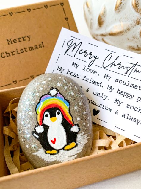 Personalized penguin Christmas gift for lesbian girlfriend, cute romantic Xmas gifts for gay men, unique Christmas card for LGBT couple - hand painted pebble Christmas Lesbian, Lesbian Christmas, Pride Christmas, Penguin Christmas, Couples Ornaments, Christmas Penguin, Christmas Couple, Couple Gift, Xmas Gifts