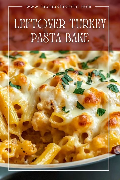 Transform your holiday leftovers into a comforting and creamy Leftover Turkey Pasta Bake. This dish combines tender pasta, savory turkey, and a blend of melted cheeses, making it a family favorite that's easy to prepare and delicious to eat! Pasta With Leftover Turkey, Leftover Turkey Pasta Recipes, Recipes With Leftover Turkey, Turkey Pasta Recipes, Leftover Turkey Recipes Easy, Leftover Turkey Pasta, Turkey Pasta Bake, Creamed Turkey, Leftover Ideas