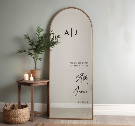 Personalize your wedding with a custom mirror sticker! This sweet message is perfect for welcoming guests to your big day. #wedding #weddingdecor . #Mirror_Decal_Wedding #Mariage_Cricut #Wedding_Mirror_Decor #Welcome_To_Our_Wedding_Mirror Wedding Mirror Quotes, Wedding Mirror Ideas, Wedding Entrance Mirror, Wedding Mirror Decor, Mirror Welcome Sign Wedding, Mirror For Wedding, Wedding Welcome Mirror, Wedding Mirror Sign, Mirror Wedding Signs