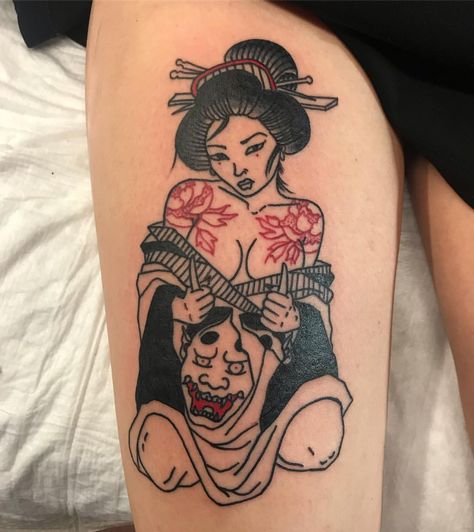 Geisha Tattoos, Shen Long Tattoo, Japanese Icon, Funky Tattoos, Geisha Tattoo, Traditional Japanese Tattoos, Japanese Sleeve Tattoos, Pin Up Tattoos, Traditional Tattoo Art