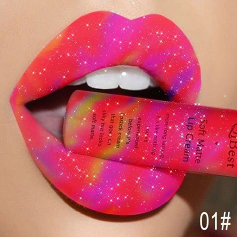 Rainbow Lipstick, Abstract Lips, Crazy Lipstick, Lip Artwork, Rainbow Eye Makeup, Holographic Lips, Pop Art Lips, Gel Lipstick, Art Lips